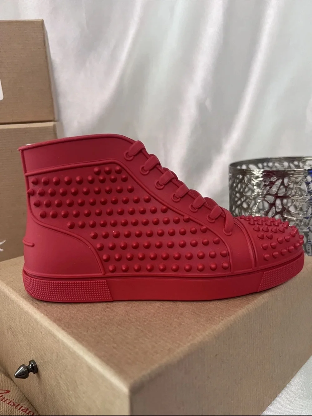 NWT NIB Christian Louboutin Red High-Top Rubber Sneaker Dog Toy